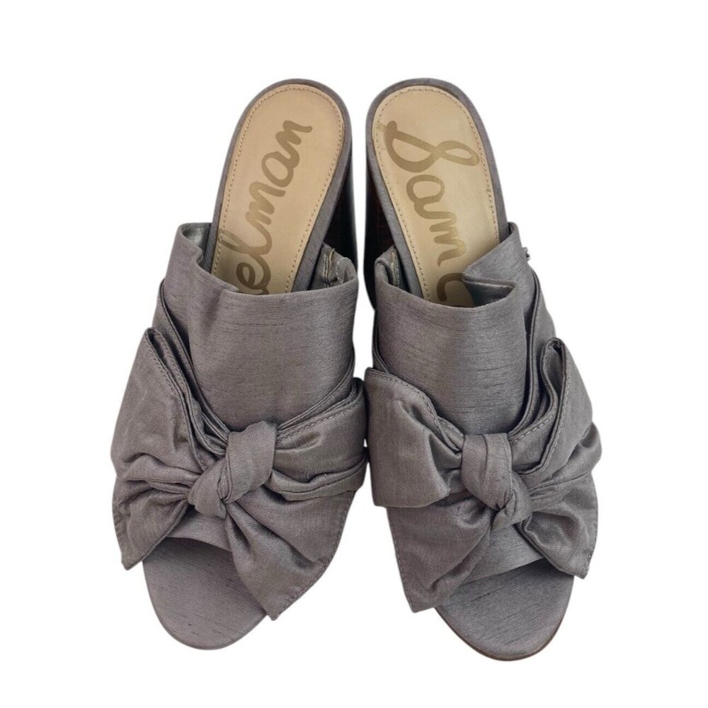 *Sam Edelman Yumi Bow Mule Heels Womens Sz 8 Gray Silver Girly Romantic Wedding - Picture 5 of 14